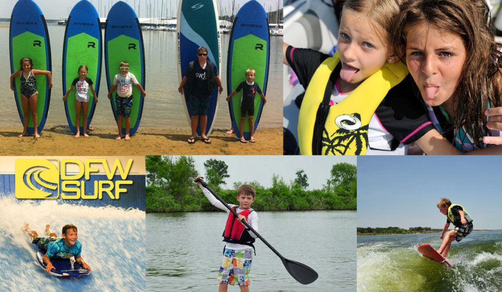 Summer Surf Camp Flyer showing kids having fun at DFW Surf Camp