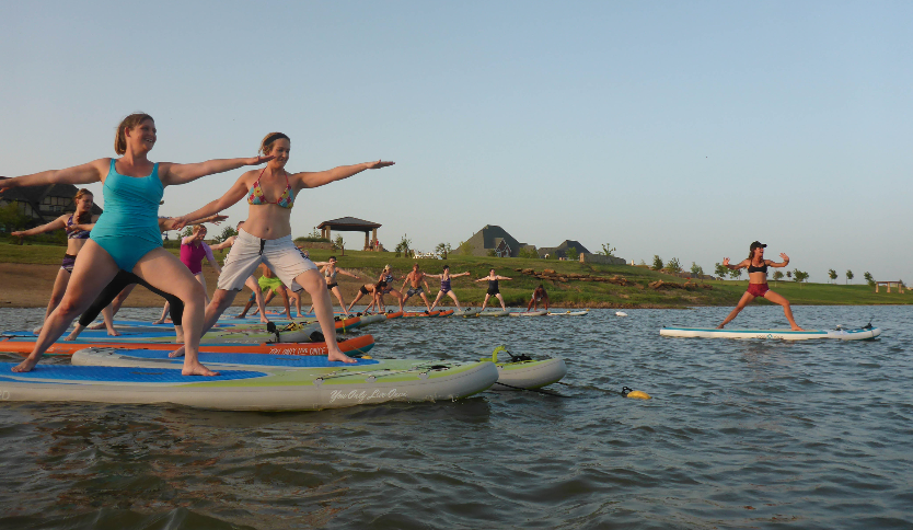SUP Yoga in Arlington at Viridian Lake Beach with DFW Surf