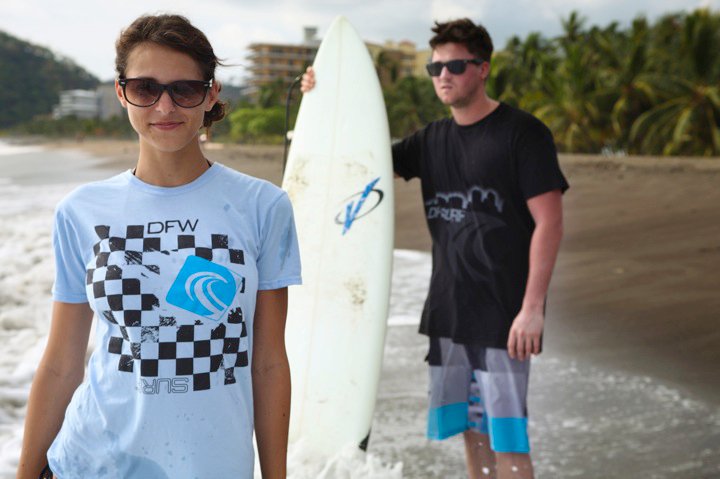 Haylee-Marissa and Craig Nolan modeling the DFW Surf line of new t-shirts in Jaco Costa Rica