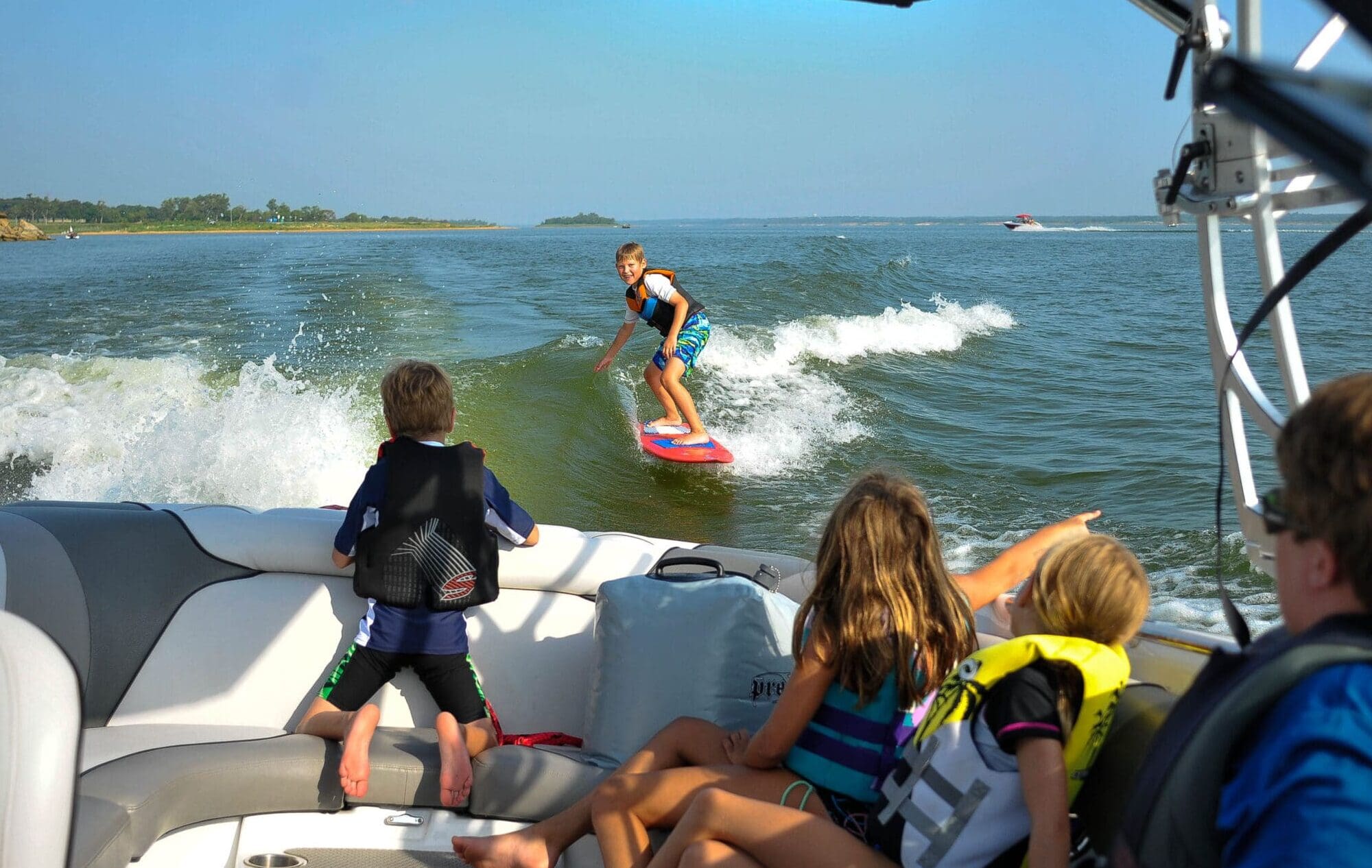 Perry Morrison Wakesurfing on Grapevine Lake